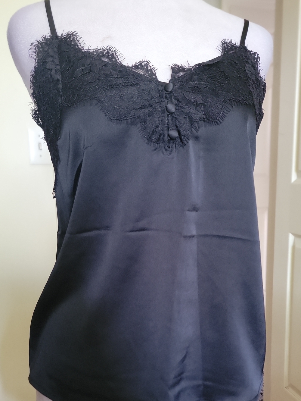 Abercrombie & Fitch Black Lace-Trim Satin Camisole
